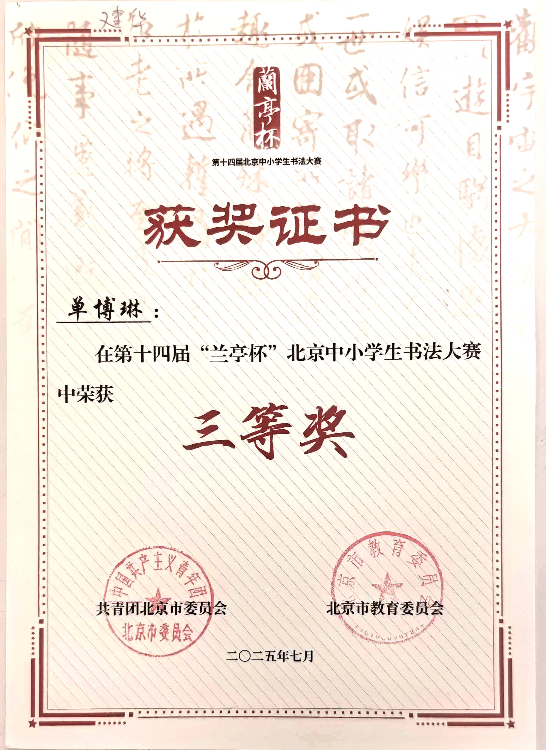 单博琳 三等奖